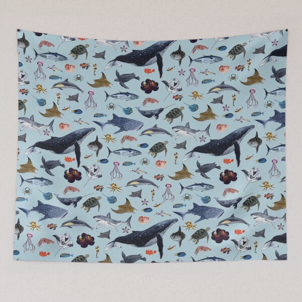 Item preview, SEA ANIMALS PATTERN (light blue) designed and sold by BEATRIZ ABAITUA.