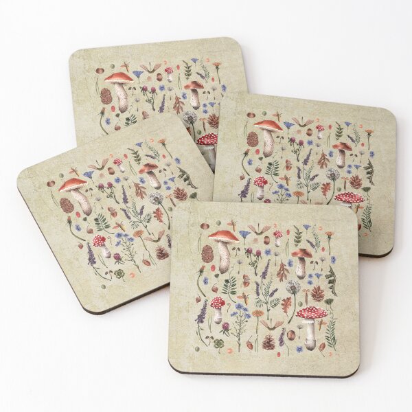 Item preview, Retro botanical mushrooms, wildflowers décor, neutral colors floral design designed and sold by edgalum.