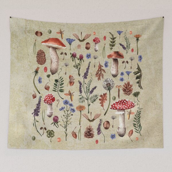 Item preview, Retro botanical mushrooms, wildflowers décor, neutral colors floral design designed and sold by edgalum.