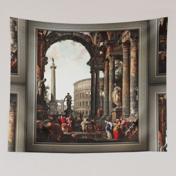 Aperçu de l'œuvre Caprice romain architectural avec le philosophe Diogène par Giovanni Panini Art classique Xzendor7 Reproductions de maîtres anciens créée et vendue par Xzendor7 Digital Art Creations.
