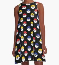 Team Poke Ball Pattern - Black A-Line Dress