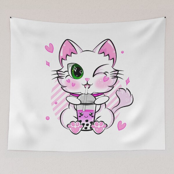 Item preview, Kawaii Bubble Tea Neko Cat Pink Tapioca Boba Kitty designed and sold by ZNOVANNA.