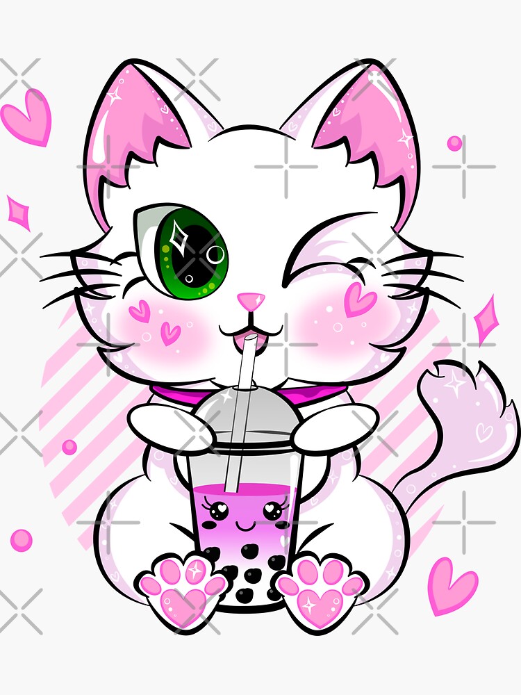 Boba Tea Bubble Cat Kawaii Neko Anime Cute Cat Boba - Cat Boba - Sticker
