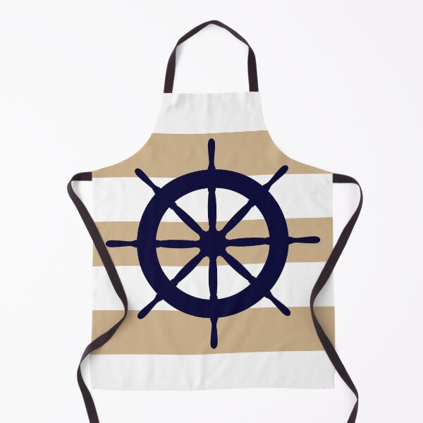 Item preview, Nautical Navy Blue Ship's Steering Wheel On Tropical Tan Stripes designed and sold by rewstudio.