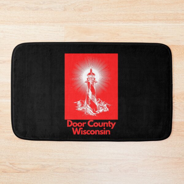 Item preview, Copy of Door County Wisconsin Lighthouse Waves Beacon Rocks Graphic Drawing Picture Design Lake Michigan Travel Vacation Camping Bright Red and White Color designed and sold by fineartprints1.