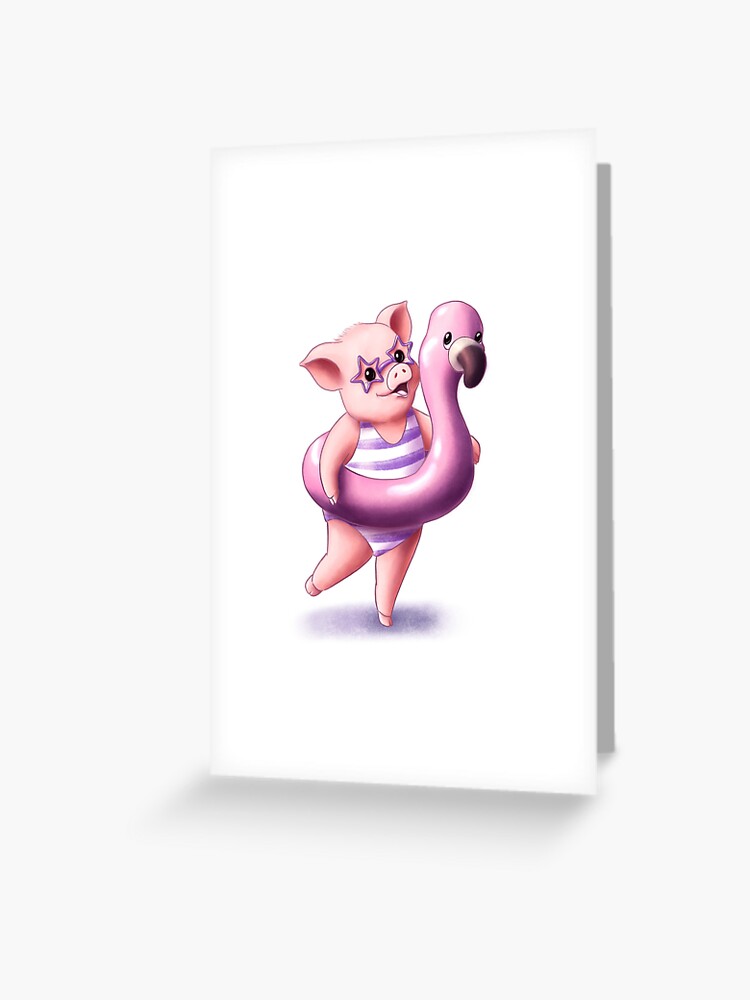 Grußkarte for Sale mit Schwein mit Flamingo von tigerda