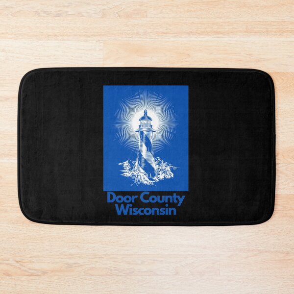 Item preview, Door County Wisconsin Lighthouse Waves Beacon Rocks Graphic Drawing Picture Design Lake Michigan Travel Vacation Camping Navy Blue and White Color designed and sold by fineartprints1.