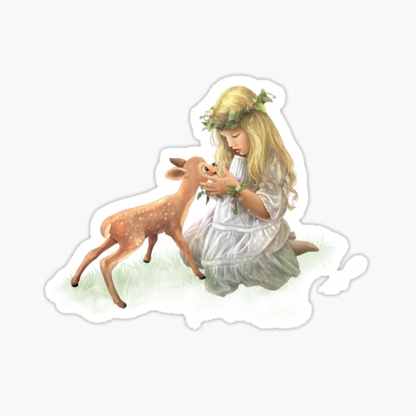 The girl and the deer Sticker