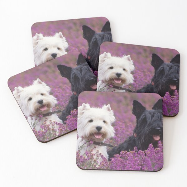 Item preview, White West Highland Terrier Dog and a Black Scottish Terrier Dog, Flowers designed and sold by ScienceSource.