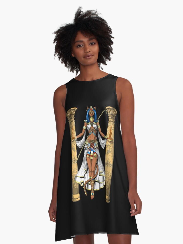 Egyptian Goddess Bastet A-Line Dress for Sale by Nikolay Todorov