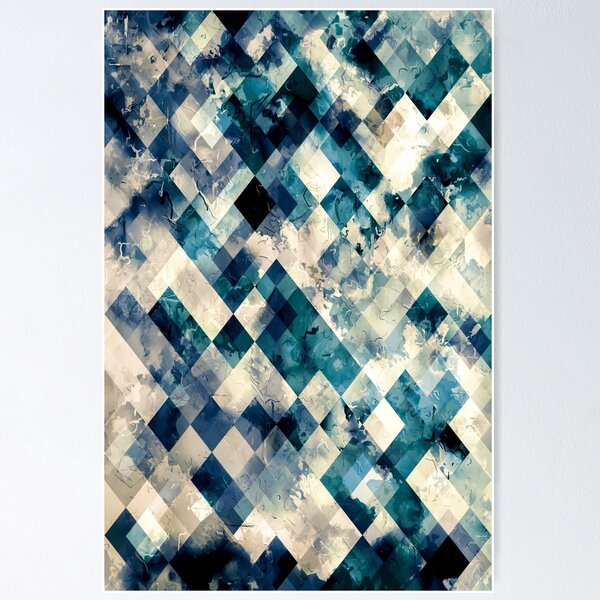 Item preview, geometric pixel square pattern abstract background in blue designed and sold by Mrvell.