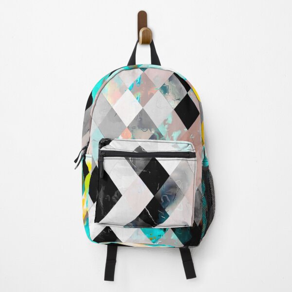Item preview, geometric pixel square pattern abstract background in blue yellow green designed and sold by Mrvell.