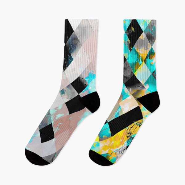 Item preview, geometric pixel square pattern abstract background in blue yellow green designed and sold by Mrvell.