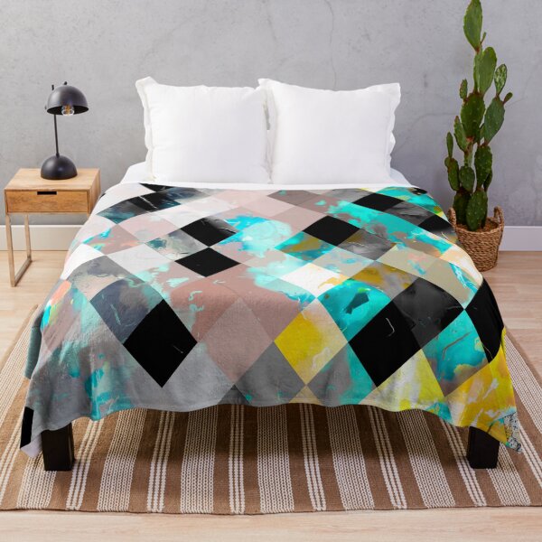 Item preview, geometric pixel square pattern abstract background in blue yellow green designed and sold by Mrvell.