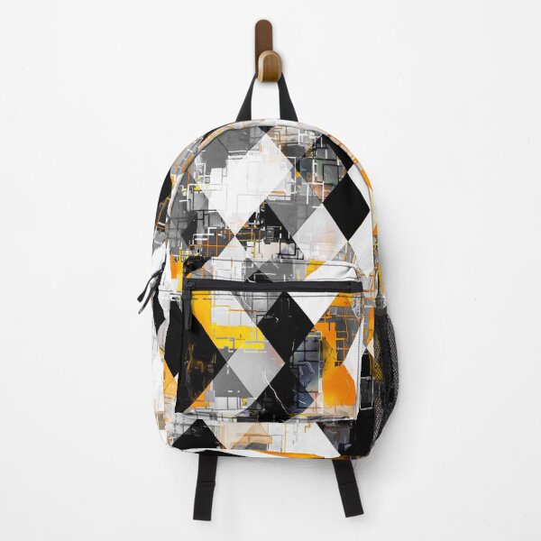 Item preview, geometric pixel square pattern abstract background in yellow orange black designed and sold by Mrvell.
