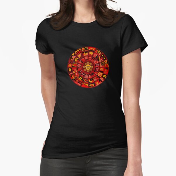 Skull Mandala in Orange and Red Fitted T-Shirt