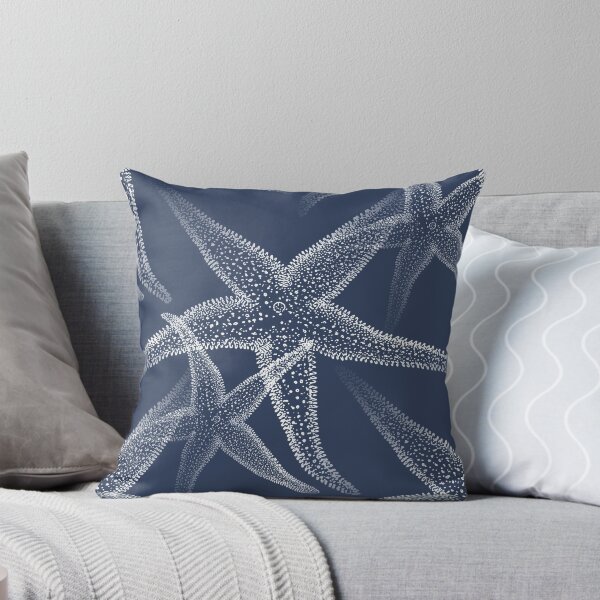 Starfish Navy Blue Beach Throw Pillow