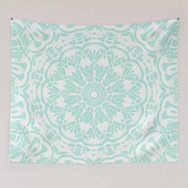 Item preview, Mint Green and White Mandala designed and sold by Kelly Dietrich Mandala & Fractal Art.