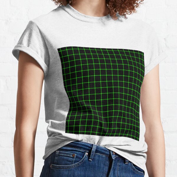 Large Matrix Optical Illusion Grid in Black and Neon Green Classic T-Shirt