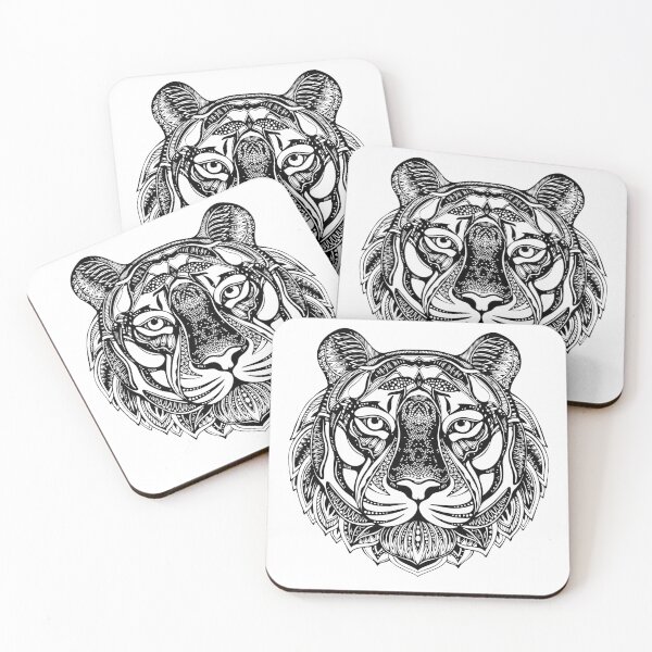 Item preview, Sketch black and white tiger head Zen-tangle designed and sold by deeplaxman.