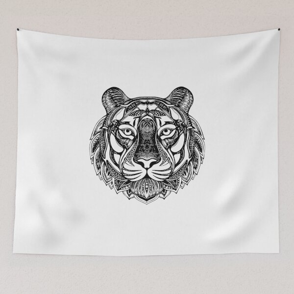 Item preview, Sketch black and white tiger head Zen-tangle designed and sold by deeplaxman.