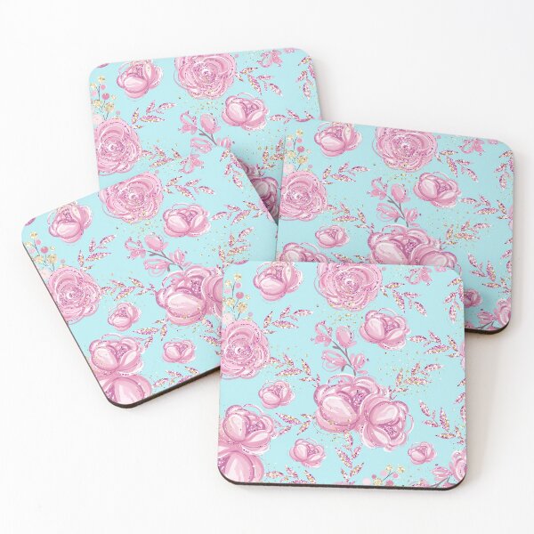 Item preview, Blue pink and gold floral glitter girly fashion pattern  designed and sold by Lalanacliparts.