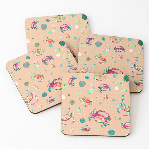 Artikelvorschau, Bunte blaue Krabben, Sanddollar + Seeglas, leuchtende Pinks, Teal + Greens entworfen und verkauft von Melissa  MacMichael Art + Design.