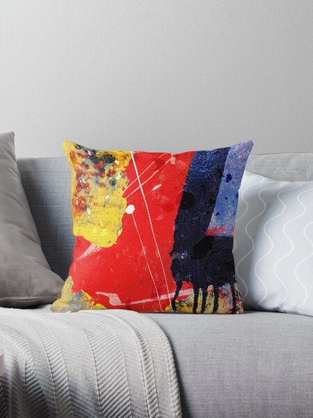 Abstract in Red With Yellow and Blue Throw Pillow