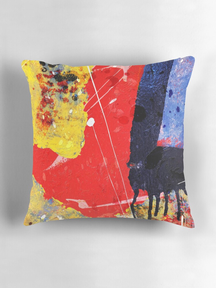Aperçu 3 sur 4. Coussin avec l'œuvre Résumé en rouge avec jaune et bleu créée et vendue par Larry3.