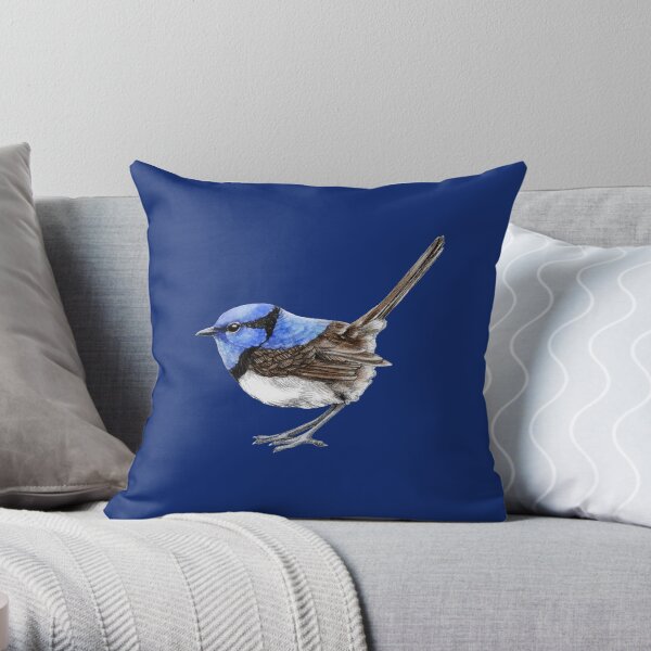Little Wren on Navy Blue Throw Pillow