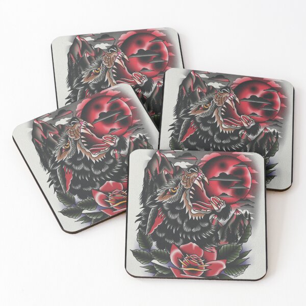 Item preview, Red moon wold head mountain scene designed and sold by Aloha-Life-808.