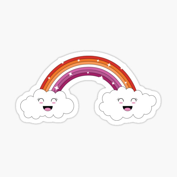 Kawaii Rainbow And Clouds Lesbian Pride Flag Sticker For Sale By