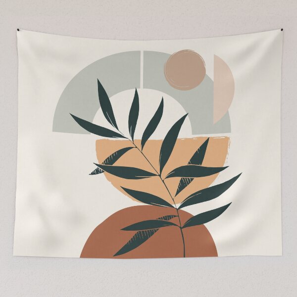 Item preview, Geometric balance Yin Yang Eucalyptus Branch Abstract Watercolor Tropical Boho Minimalist Art with warm earthy tones and pastel colors in solid soft gradient shapes designed and sold by AbstractTrace.