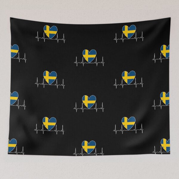 Item preview, Sweden Heart Heartbeat Flag designed and sold by AndiHK.
