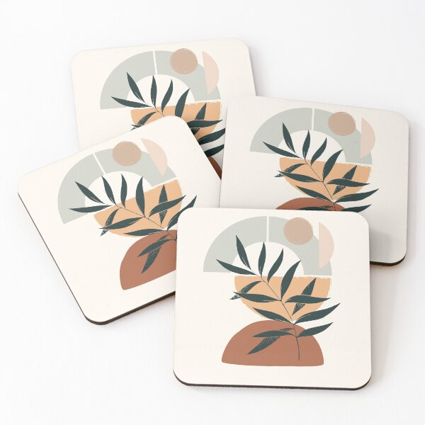 Item preview, Geometric balance Yin Yang Eucalyptus Branch Abstract Watercolor Tropical Boho Minimalist Art with warm earthy tones and pastel colors in solid soft gradient shapes designed and sold by AbstractTrace.