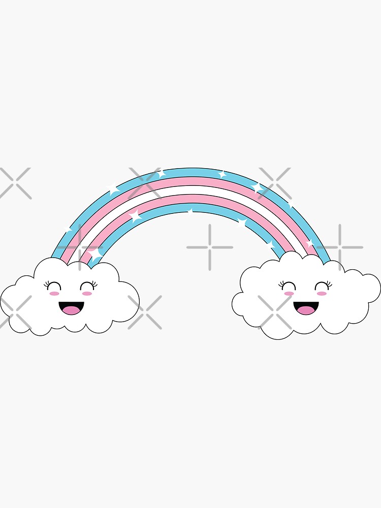 Kawaii Rainbow And Clouds Trans Pride Flag Sticker By Spectrumoflove