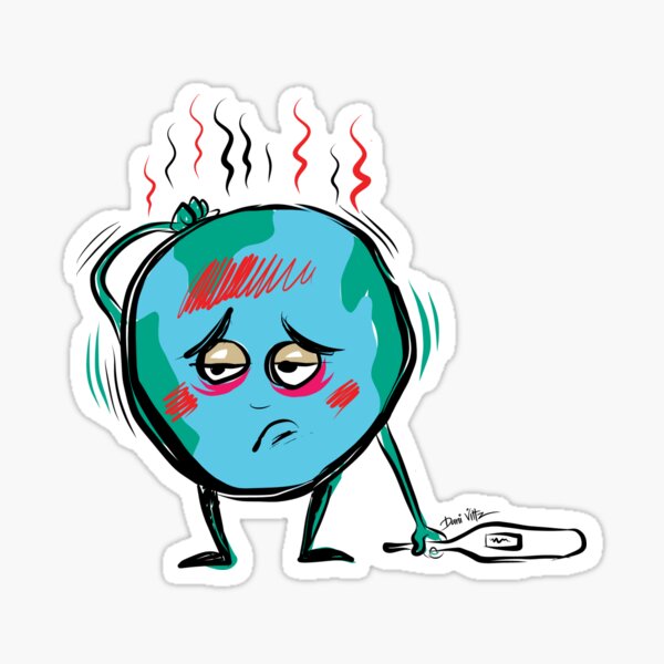 Cartoon Illustration of a sick world Sticker