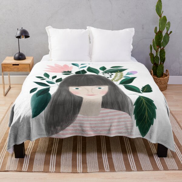 Item preview, women with flowers portrait illustration designed and sold by PinkNounou.