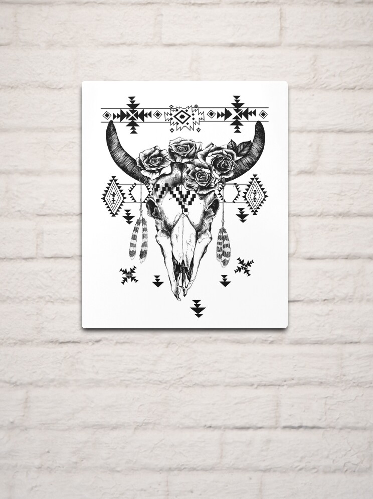 BOHO Cow Bull Skull - Cute BOHO Cow Awesome Gift For Women and Girls |  Metal Print