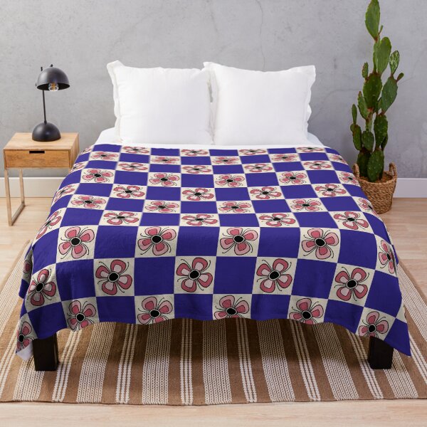 Item preview, Colorful Checker Squares Flower Pattern Dark Blue & Pink designed and sold by scorpiolane.