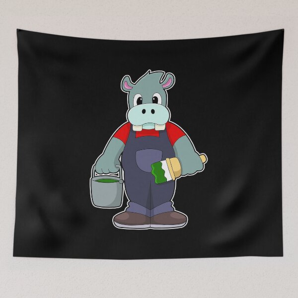 Item preview, Hippo at Painting with Bucket of Paint & Brush designed and sold by Snabdesign84.