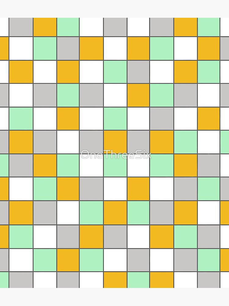 "Grey, Mint Green and Mustard Yellow, Checked, Grid" Sticker by