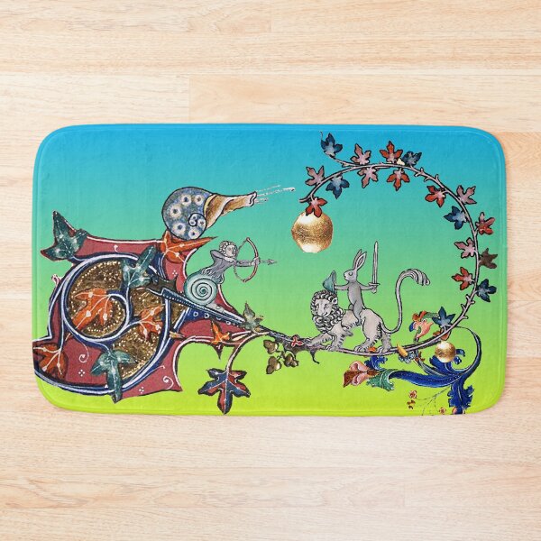 Item preview, WEIRD MEDIEVAL BESTIARY WAR Between Snails and Killer Rabbit Riding Lion In Blue Yellow designed and sold by BulganLumini.