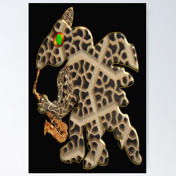 Item preview, INCREDIBLE STEGOSAURUS DINO UNICORN SAXOPHONIST CARVED IN STONE designed and sold by Ralek.