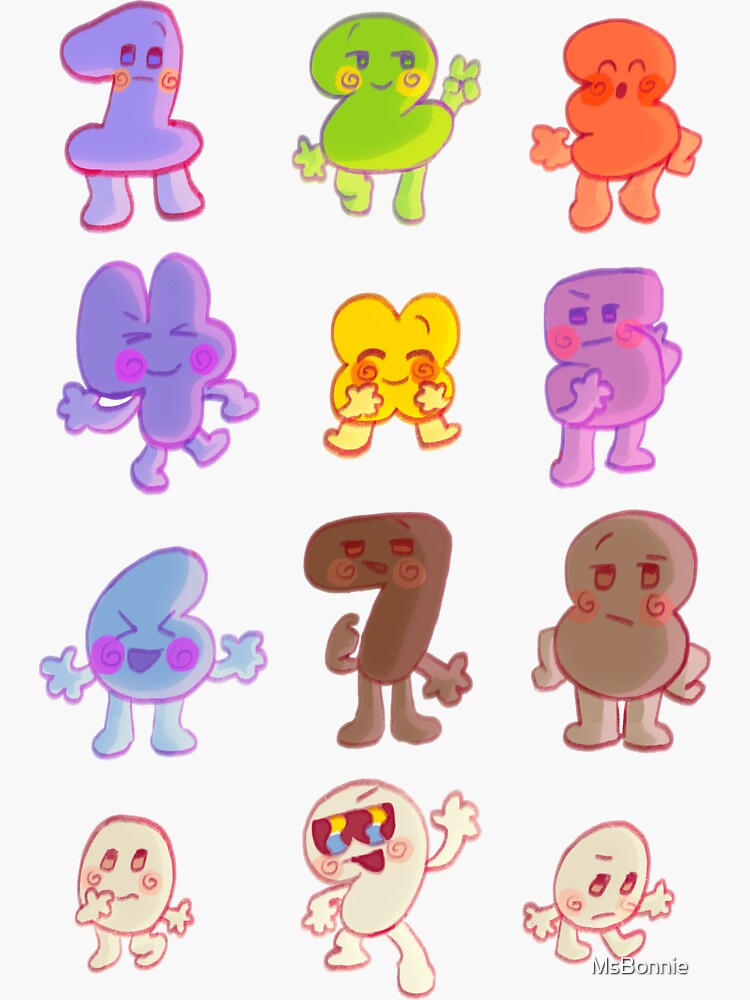 Bfb All Numbers Algebraliens Pack Sticker For Sale By Msbonnie Redbubble 8916