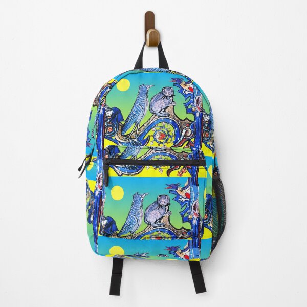 Item preview, WEIRD MEDEVAL BESTIARY, CAT AND CUCKOO BIRD IN BLUE YELLOW designed and sold by BulganLumini.