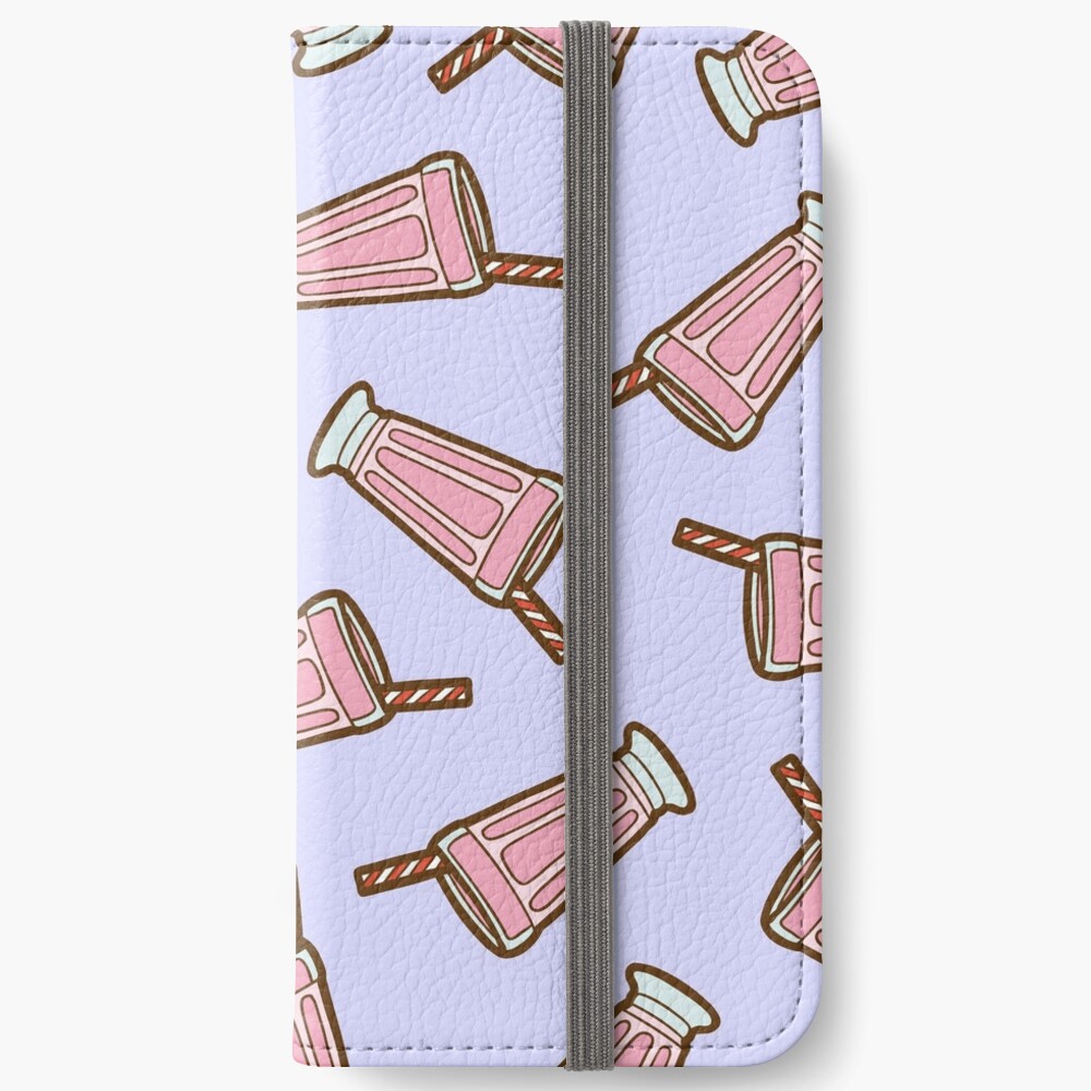 Strawberry Milkshake Pattern on Lilac iPhone Wallet