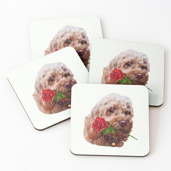 Item preview, Cavapoo cavoodle with red rose - Cavapoo puppy dog  - cavalier king charles spaniel poodle, dog Valentine’s day designed and sold by Artonmytee.