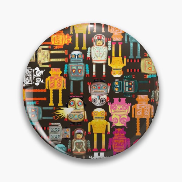 Item preview, Patrón de robots en todas direcciones sobre un fondo negro designed and sold by ScienceSource.