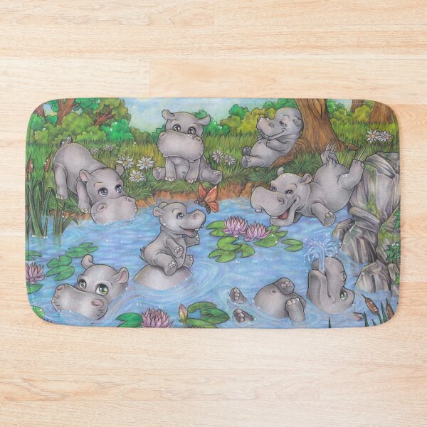 Item preview, Hippos bathing - a cute gift idea for every hippo friend designed and sold by ZadzeneaArt.